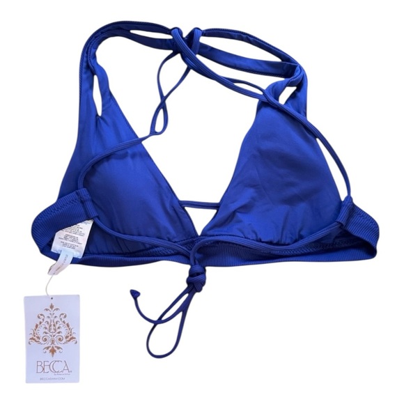 Becca Fine Line Rib Elaine Split Strap Halter Swim Top Starry Night NWT - Picture 4 of 6